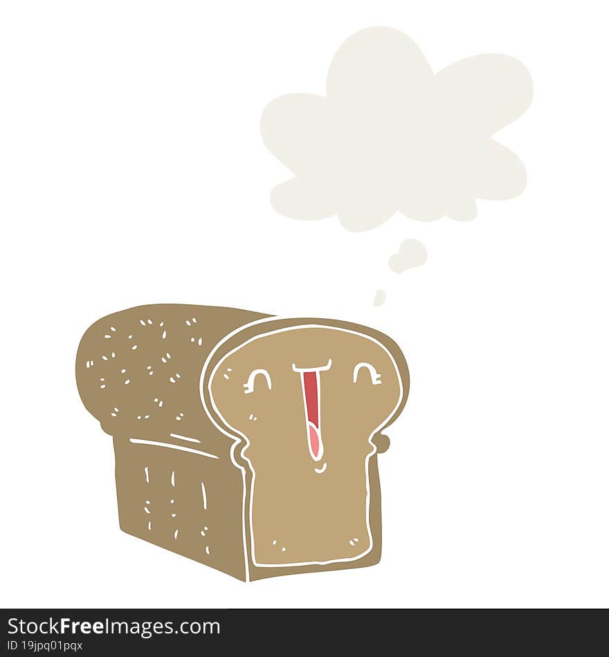 cute cartoon loaf of bread with thought bubble in retro style