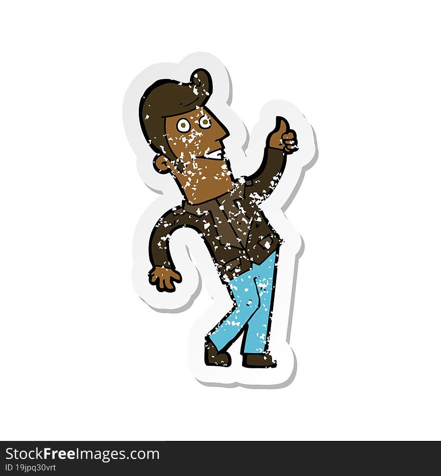 retro distressed sticker of a cartoon man giving thumbs up sign