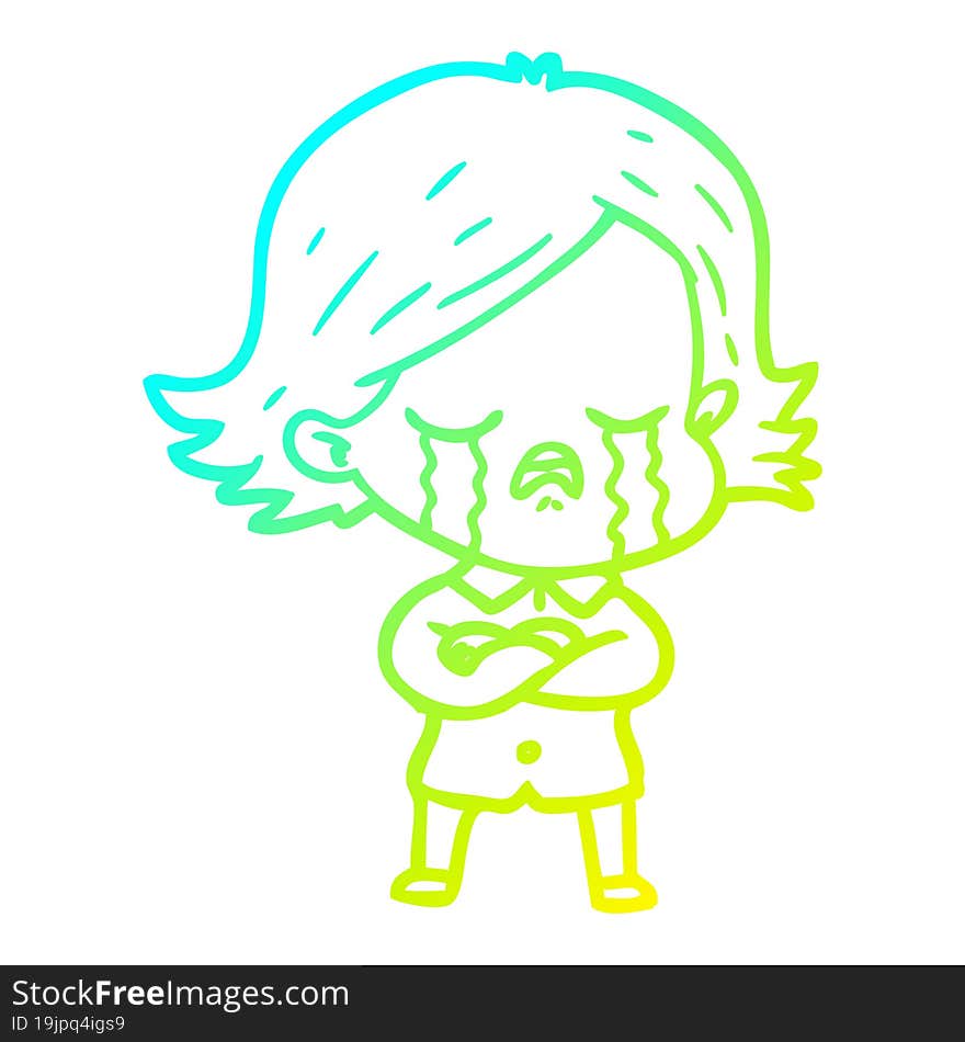 cold gradient line drawing cartoon girl crying