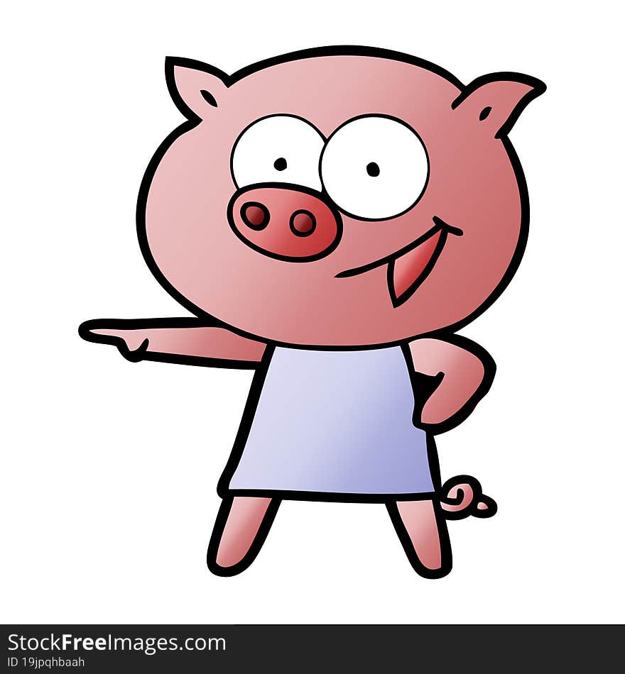 cheerful pig in dress pointing cartoon. cheerful pig in dress pointing cartoon