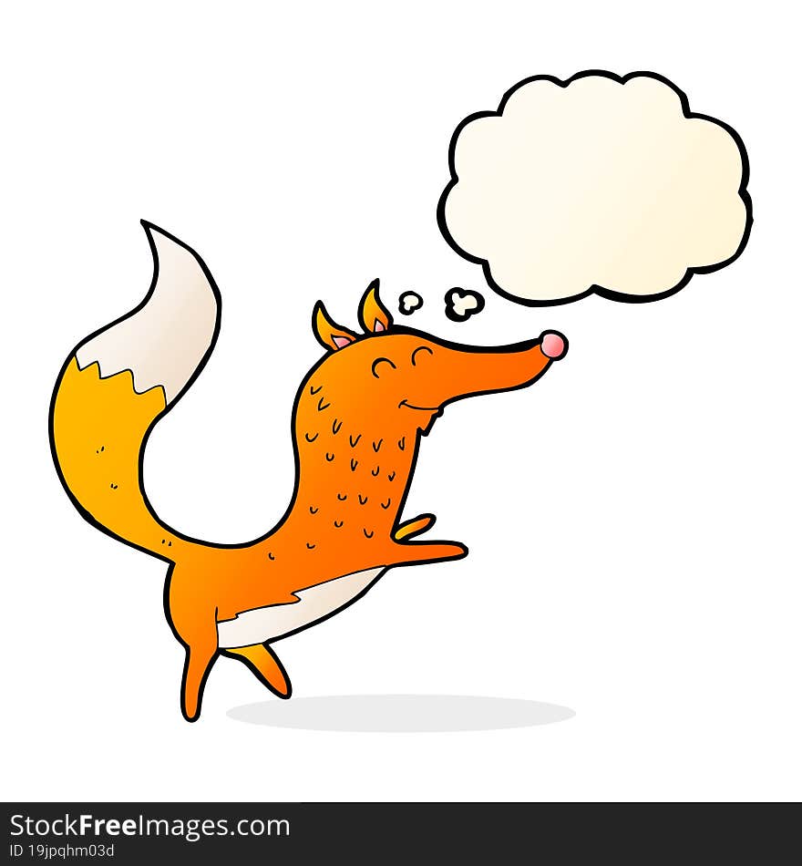 cartoon happy fox with thought bubble