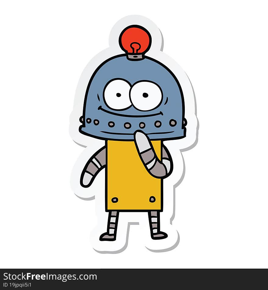 Sticker Of A Happy Carton Robot With Light Bulb