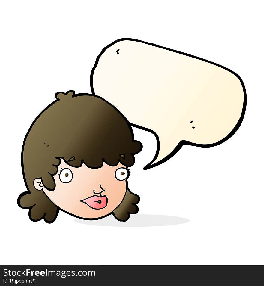 cartoon staring girl with speech bubble