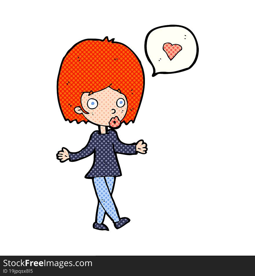 Cartoon Woman In Love Shrugging Shoulders