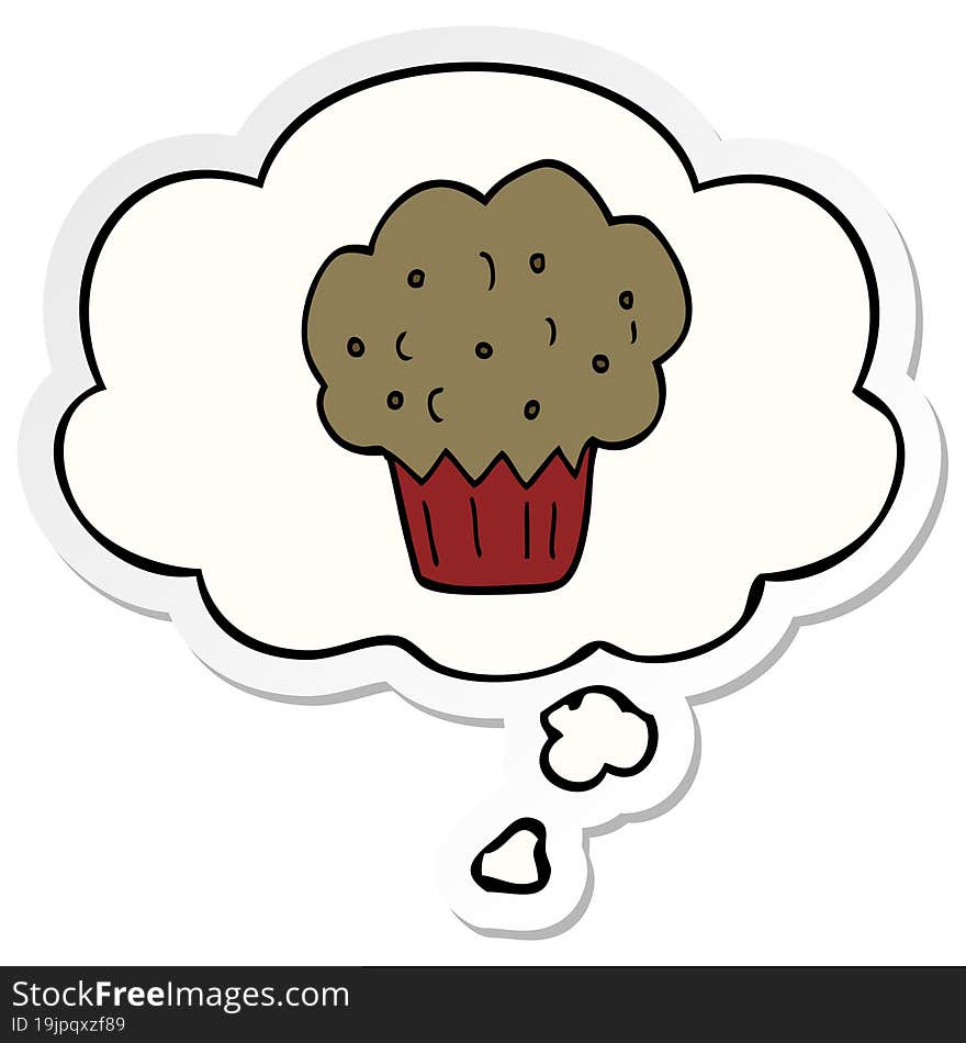 cartoon muffin with thought bubble as a printed sticker