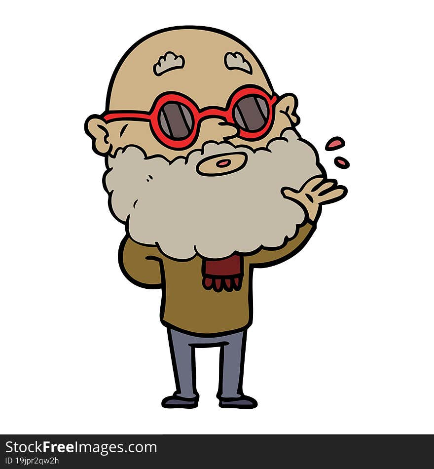 cartoon curious man with beard and sunglasses. cartoon curious man with beard and sunglasses