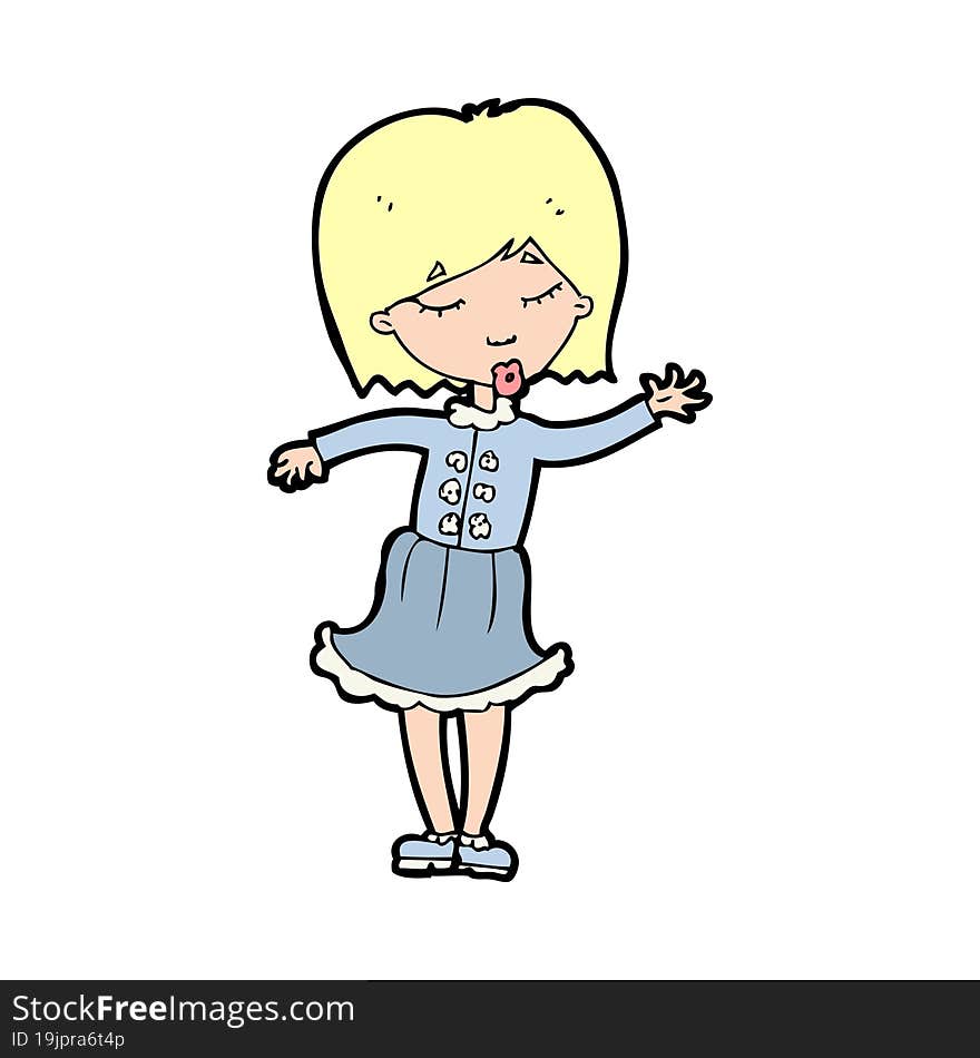 cartoon waving woman