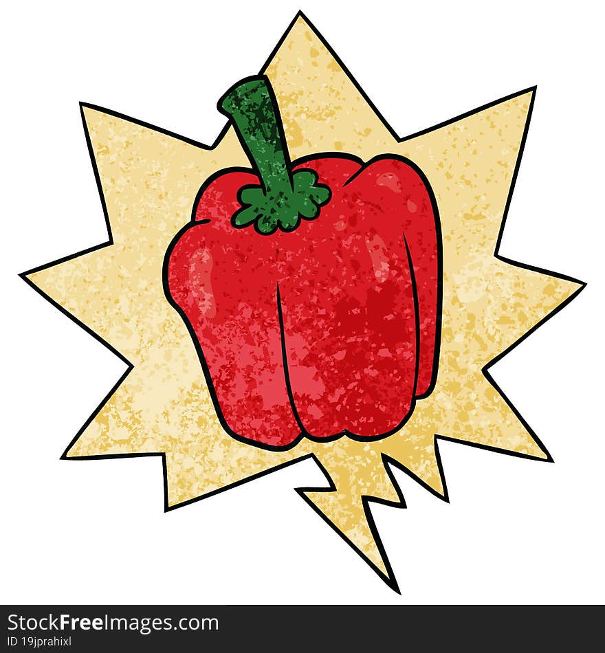 cartoon fresh organic pepper with speech bubble in retro texture style