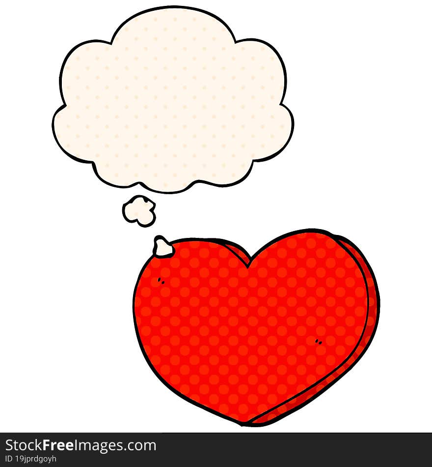 cartoon heart with thought bubble in comic book style