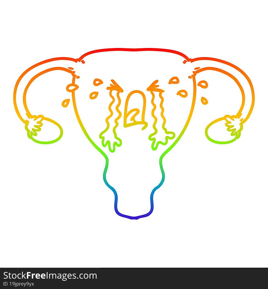 rainbow gradient line drawing cartoon uterus crying