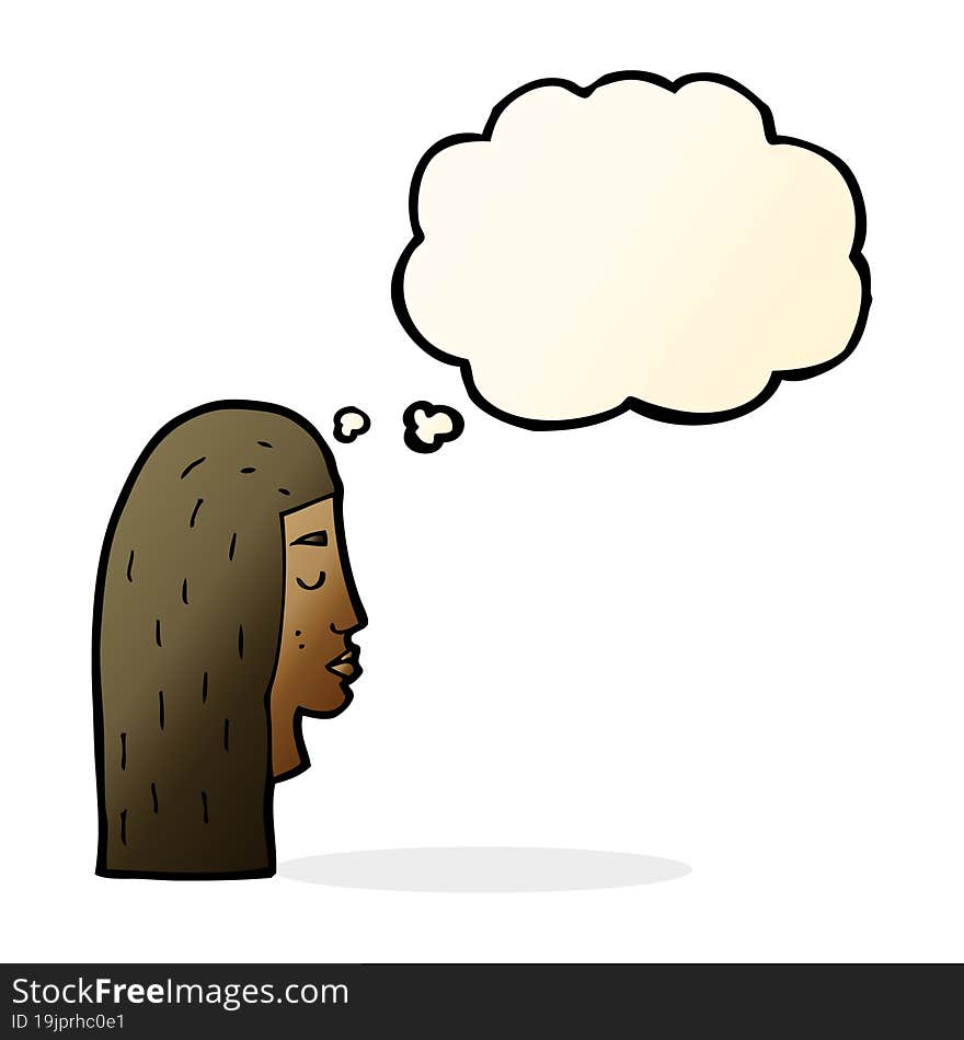 cartoon female face profile with thought bubble