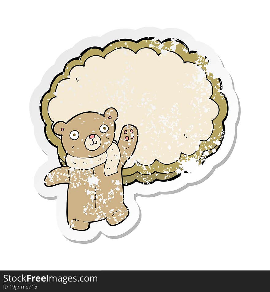 retro distressed sticker of a cartoon bear and cloud