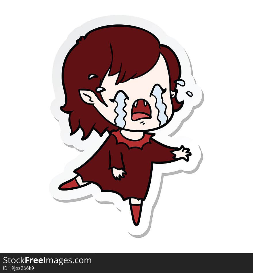 sticker of a cartoon crying vampire girl