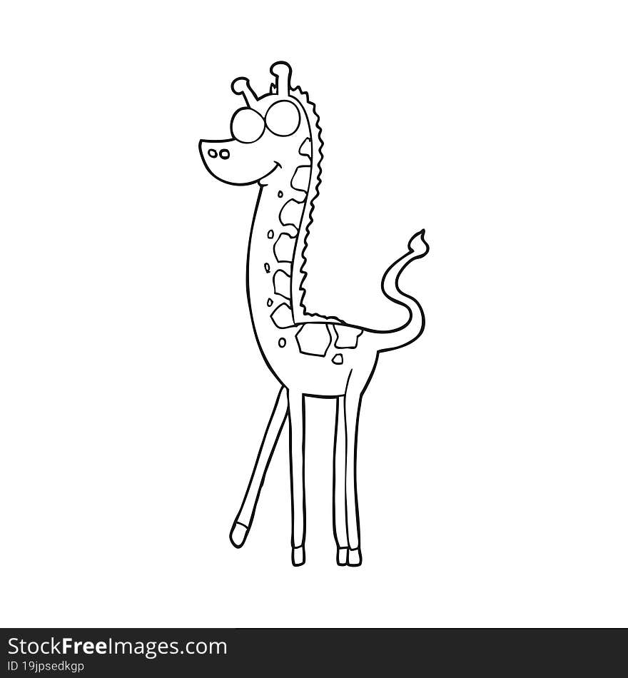 freehand drawn black and white cartoon giraffe