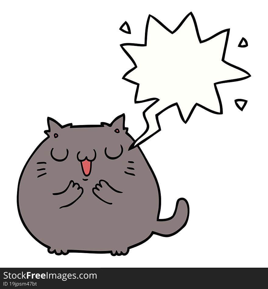 happy cartoon cat with speech bubble. happy cartoon cat with speech bubble