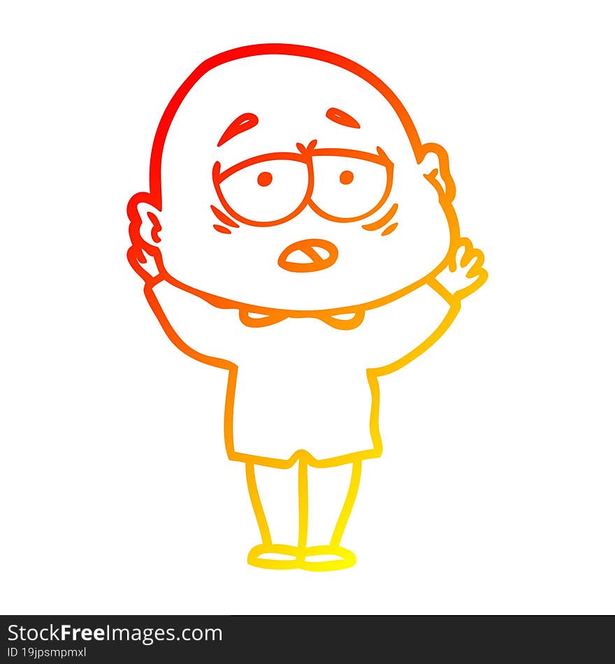 warm gradient line drawing cartoon tired bald man