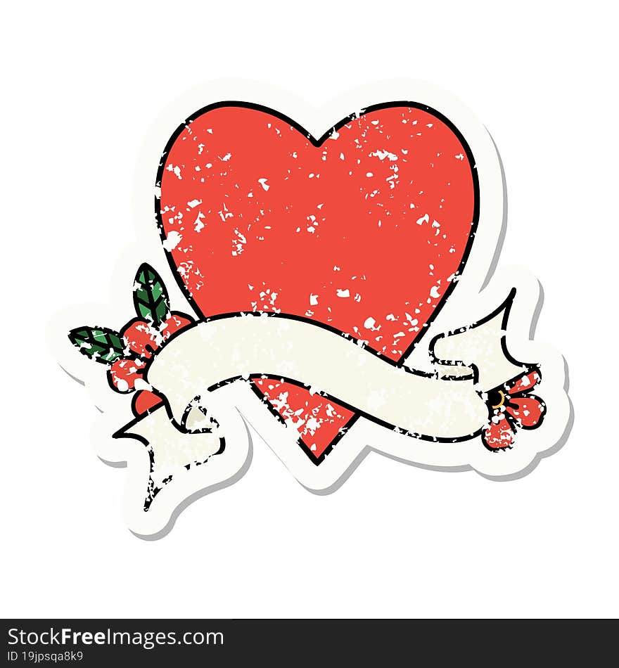 grunge sticker with banner of a heart