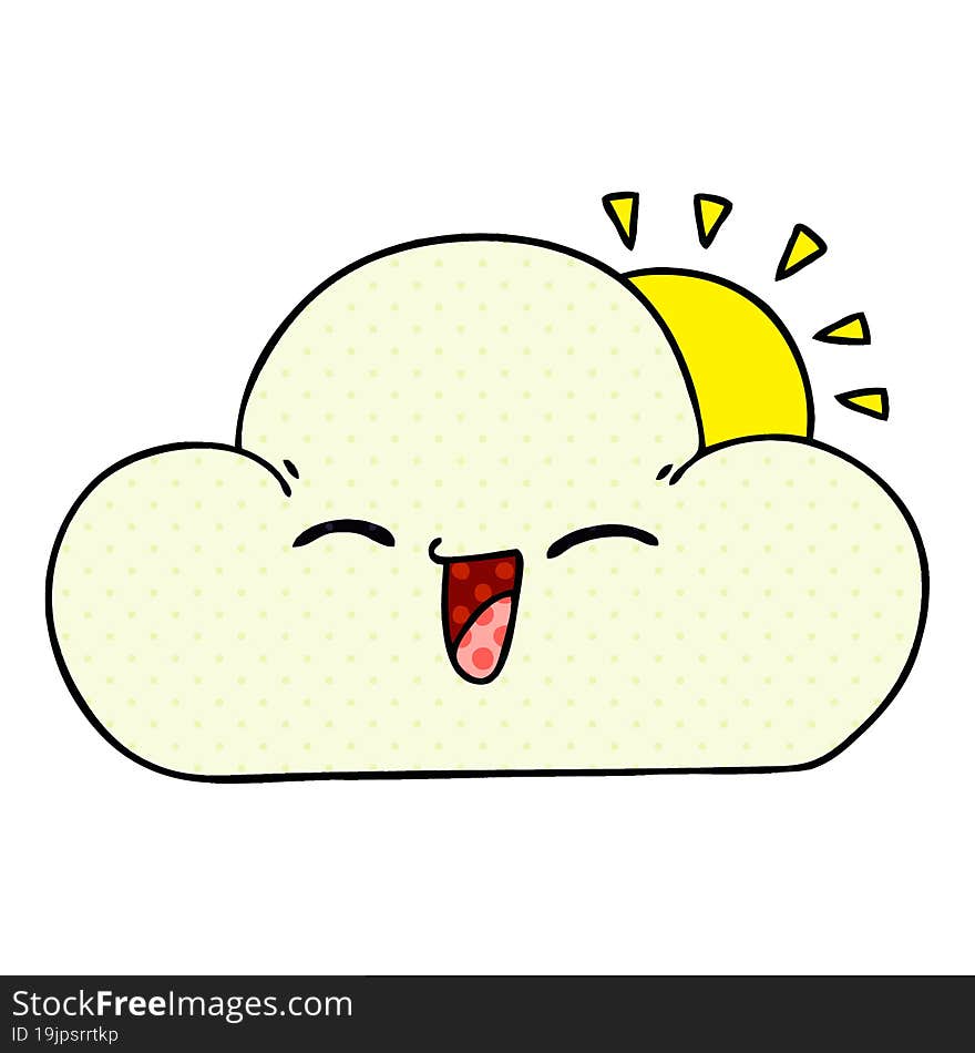 comic book style quirky cartoon sun and happy cloud. comic book style quirky cartoon sun and happy cloud