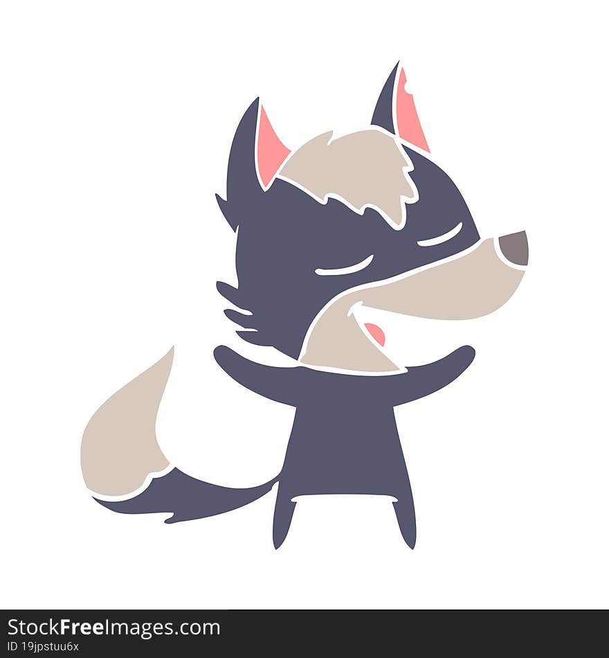 Flat Color Style Cartoon Wolf Laughing