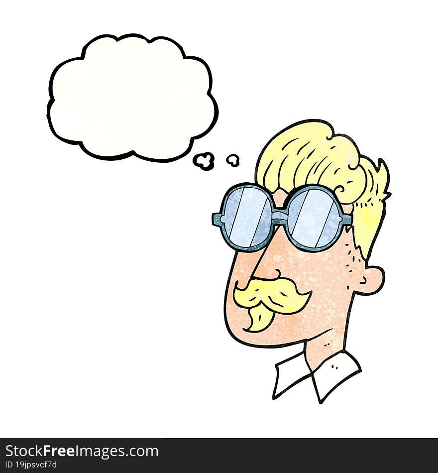 Thought Bubble Textured Cartoon Man With Mustache And Spectacles