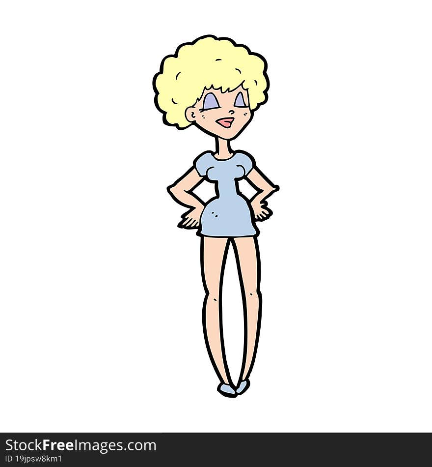 Cartoon Happy Woman With Hands On Hips