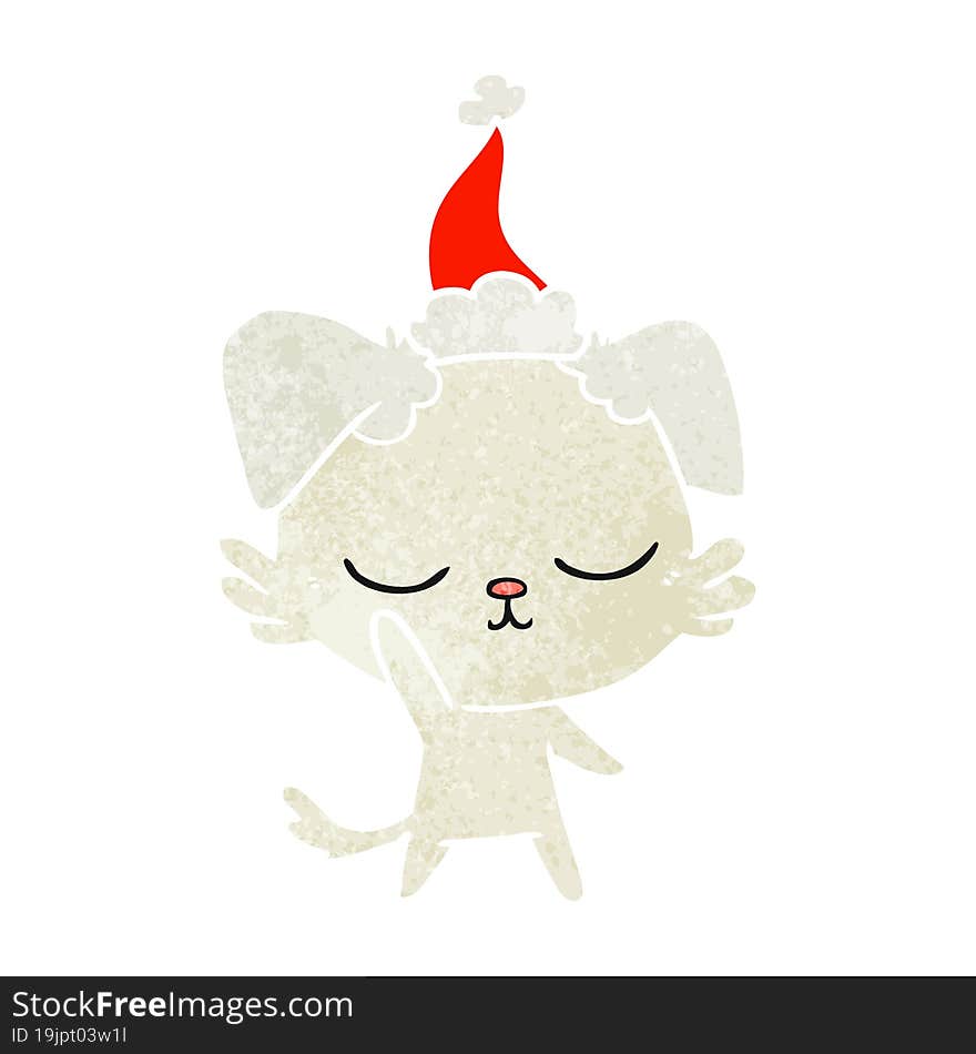 Cute Retro Cartoon Of A Dog Wearing Santa Hat