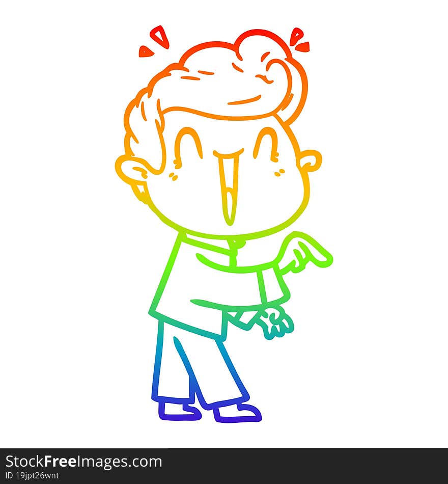 rainbow gradient line drawing of a cartoon excited man