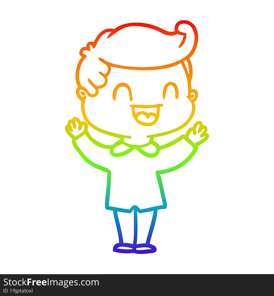 rainbow gradient line drawing of a cartoon happy man