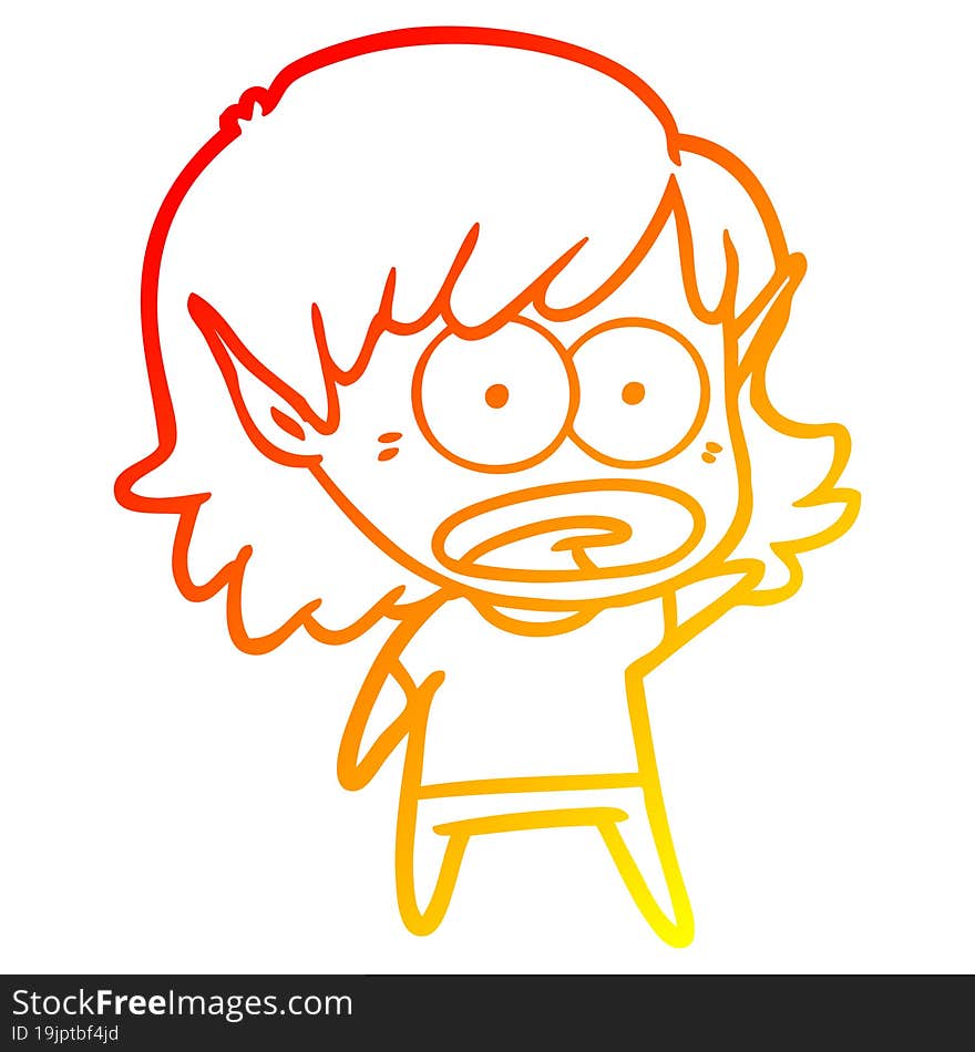 warm gradient line drawing cartoon shocked elf girl