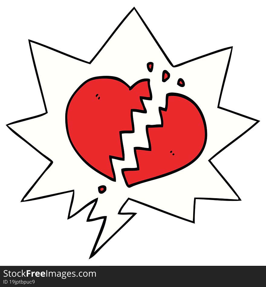 cartoon broken heart with speech bubble. cartoon broken heart with speech bubble