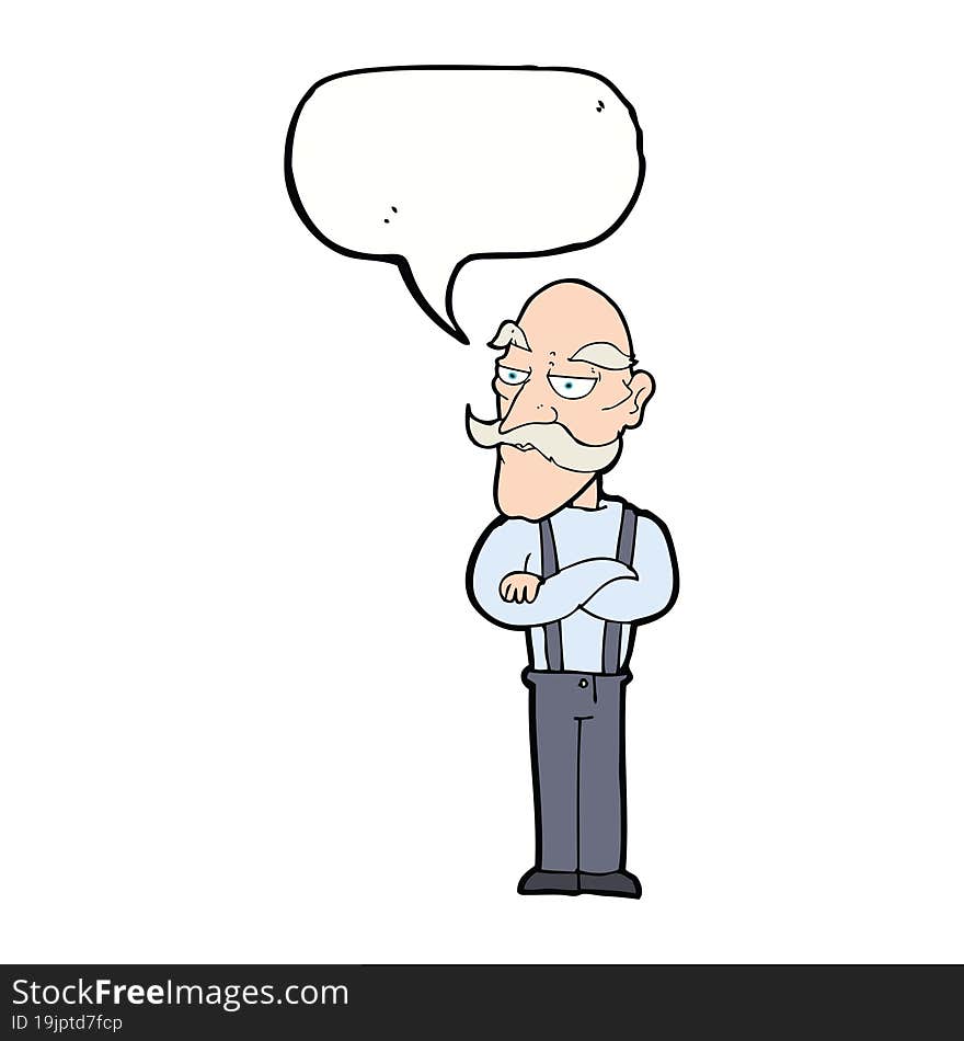 cartoon bored old man with speech bubble