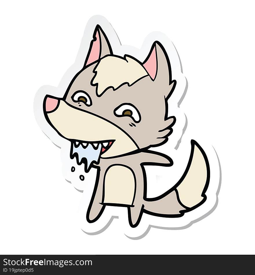 Sticker Of A Cartoon Hungry Wolf