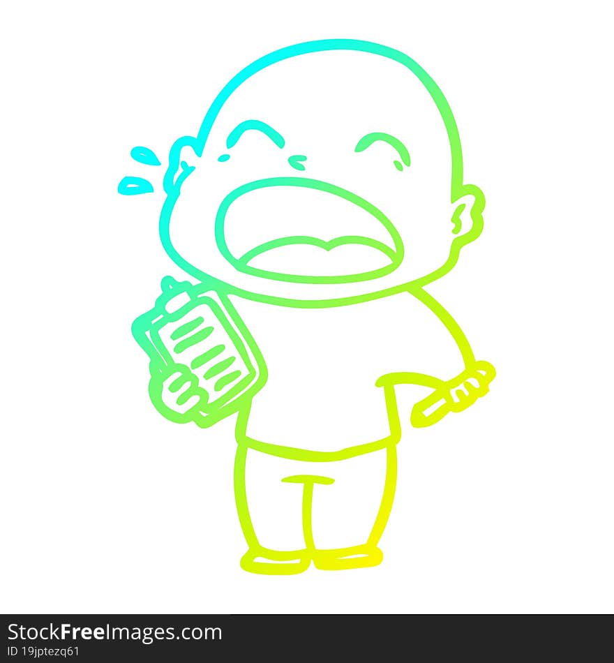 cold gradient line drawing cartoon shouting bald man