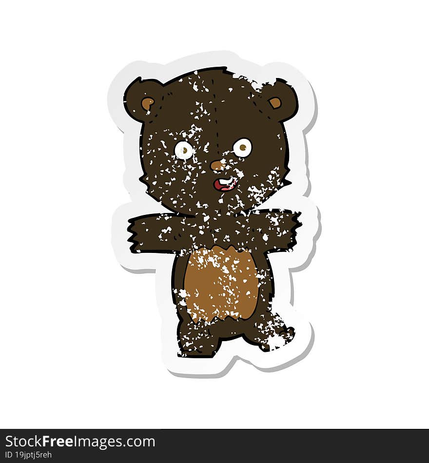 Retro Distressed Sticker Of A Cartoon Cute Black Bear Cub