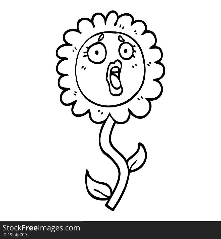 black and white cartoon shocked sunflower