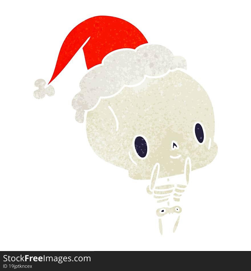 hand drawn christmas retro cartoon of kawaii skeleton