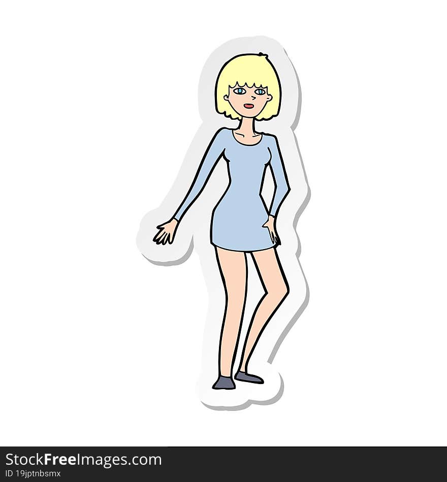 Sticker Of A Cartoon Woman In Dress