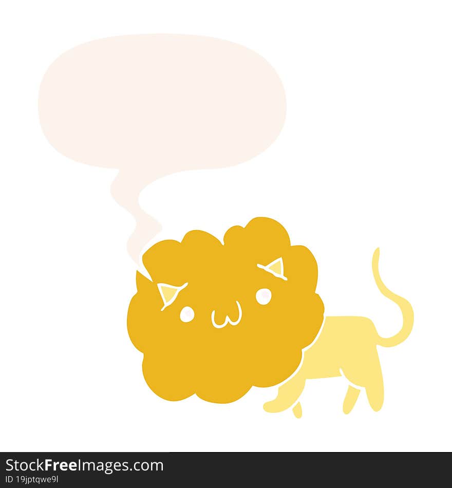 Cartoon Lion And Speech Bubble In Retro Style