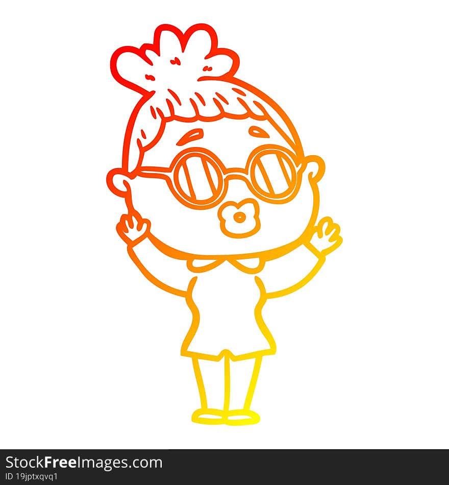 warm gradient line drawing of a cartoon woman wearing spectacles