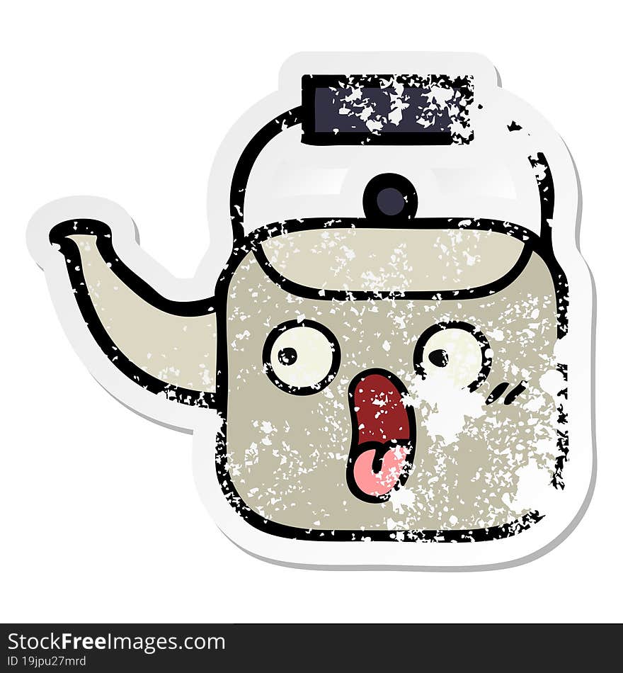 Distressed Sticker Of A Cute Cartoon Kettle