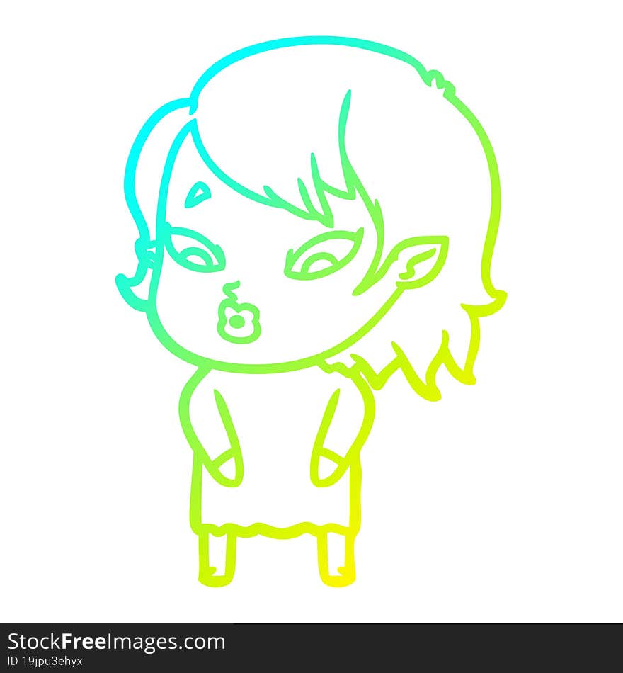 cold gradient line drawing cute cartoon vampire girl