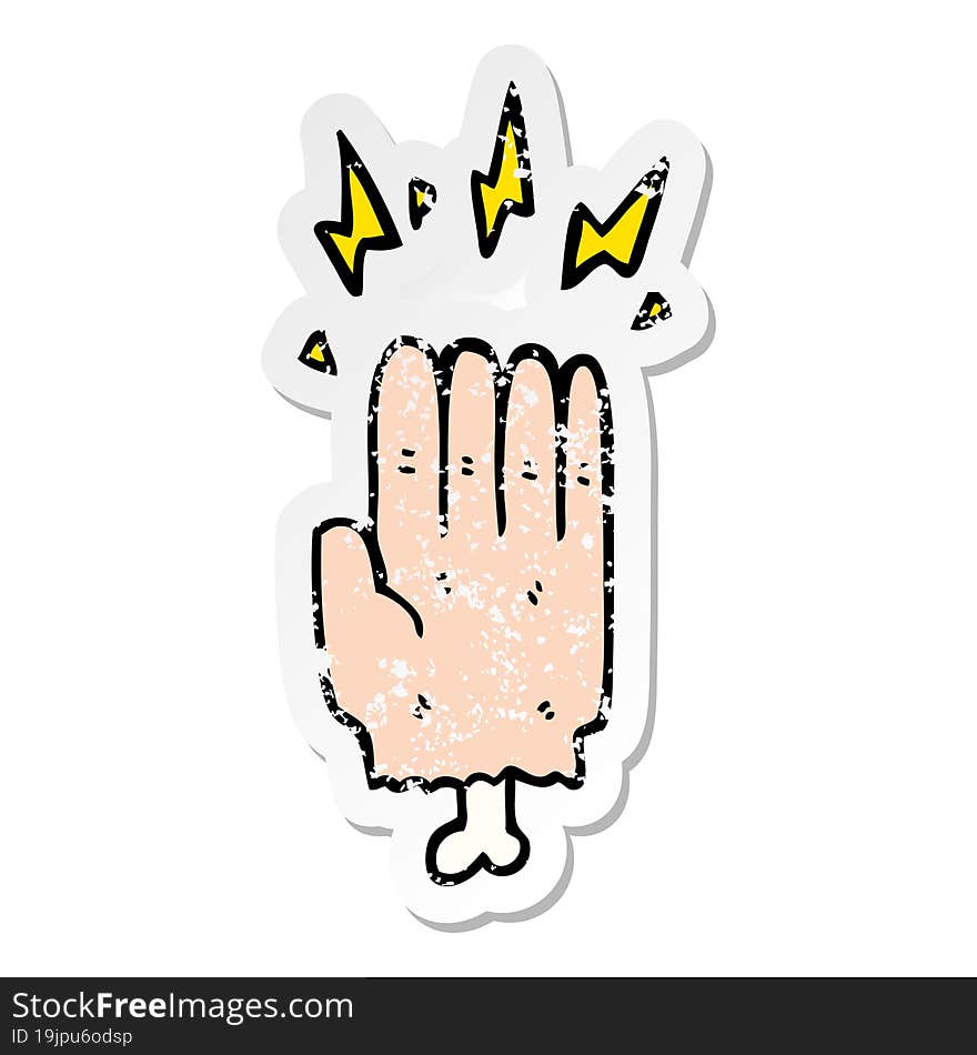 distressed sticker of a cartoon magic halloween zombie hand