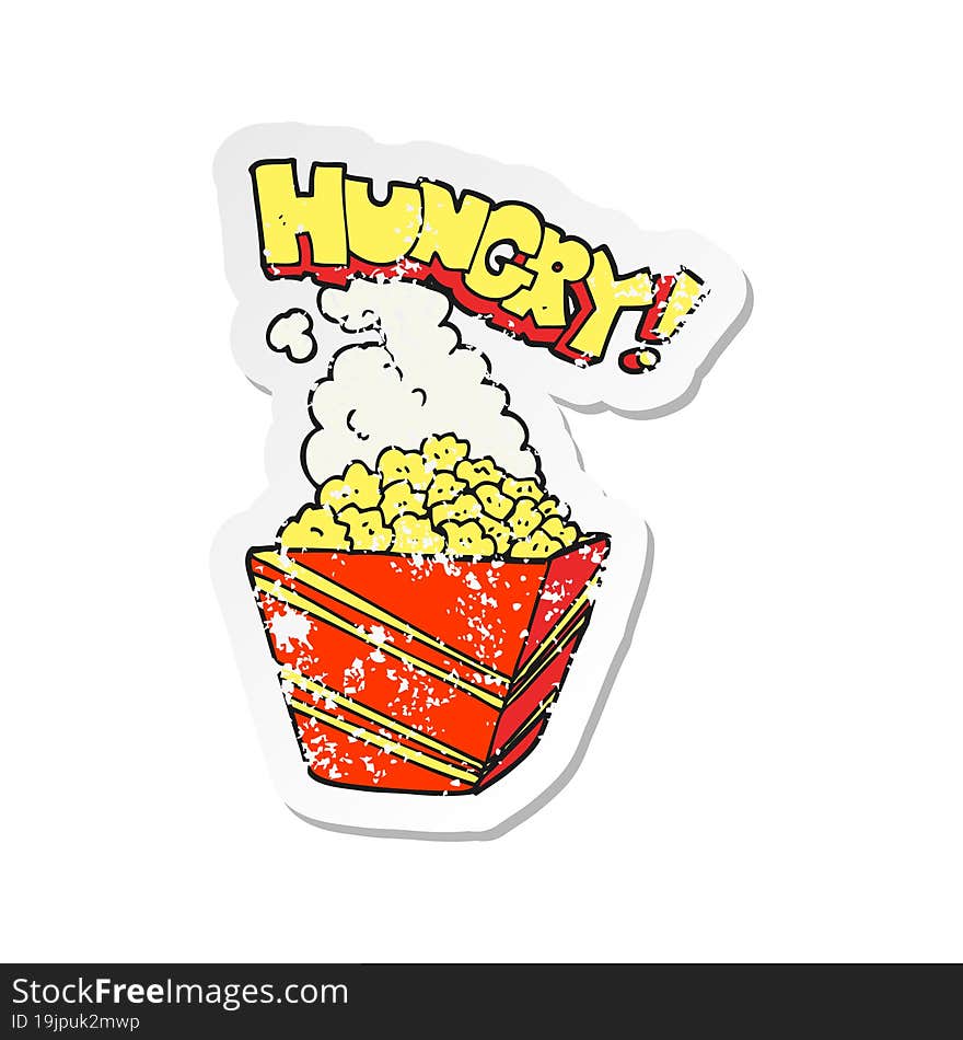 retro distressed sticker of a cartoon fresh popcorn