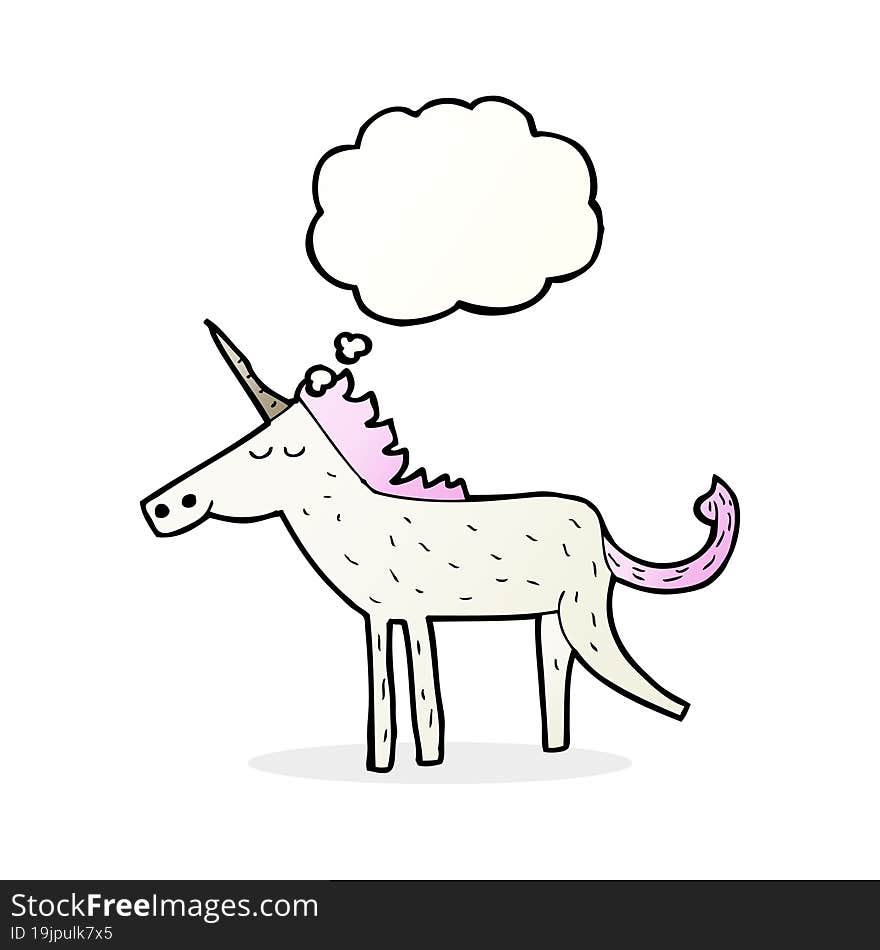 cartoon unicorn with thought bubble