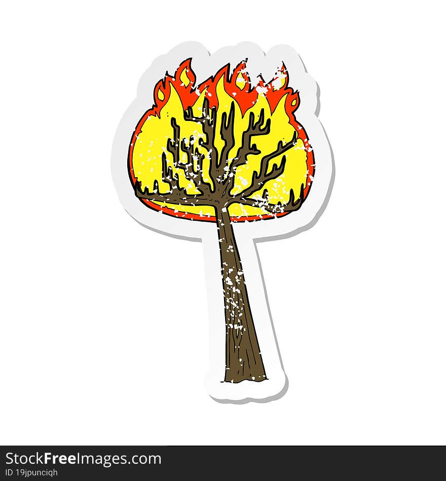 retro distressed sticker of a cartoon burning tree