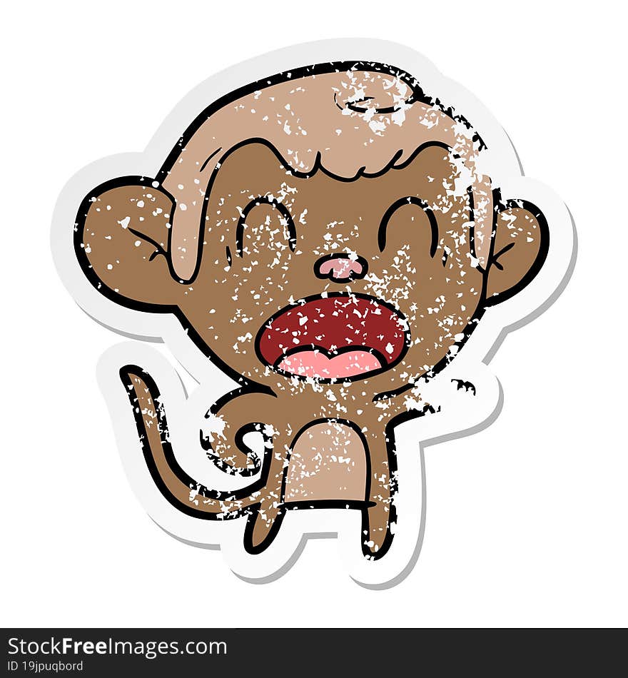 distressed sticker of a shouting cartoon monkey