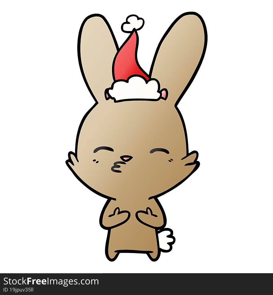 curious bunny hand drawn gradient cartoon of a wearing santa hat. curious bunny hand drawn gradient cartoon of a wearing santa hat