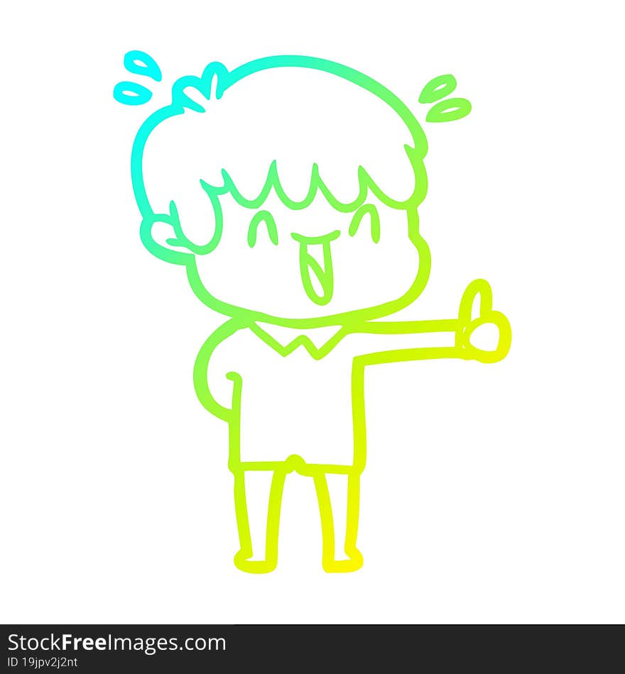 Cold Gradient Line Drawing Cartoon Laughing Boy