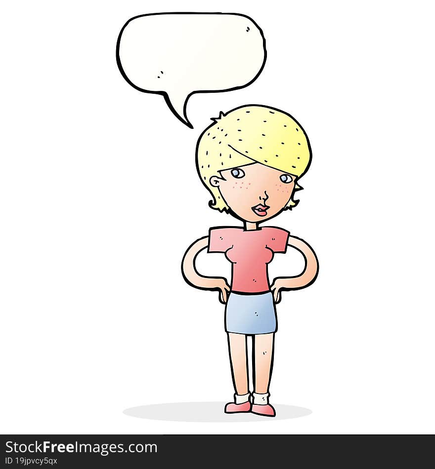 Cartoon Woman With Hands On Hips With Speech Bubble