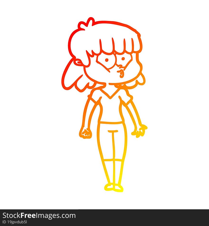 warm gradient line drawing cartoon whistling girl